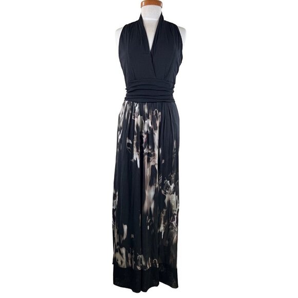 NWT Elana Kattan Womens Size M Black Maxi Dress Stretch Mesh Abstract Floral - Picture 1 of 16